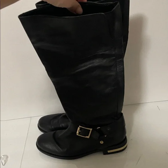 Vince Camuto Black Boots with Gold Buckle - Picture 3 of 11